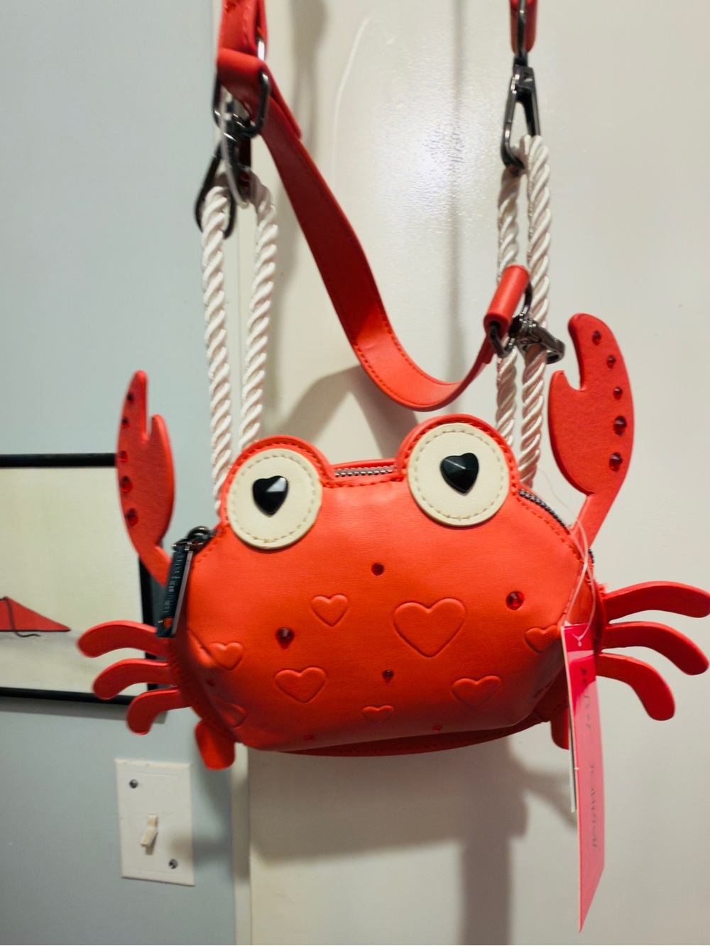 Betsey Johnson Red Crab Crossbody Bag with Rope Strap - Picture 10 of 13